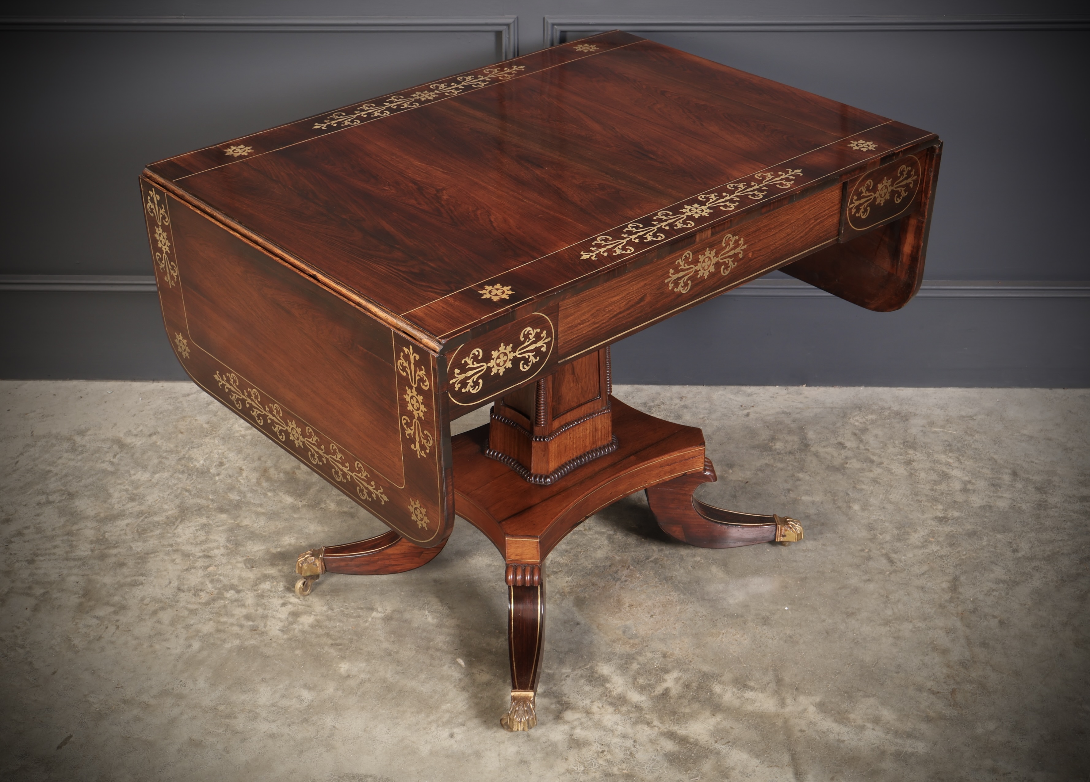 Regency Rosewood Brass Inlaid Sofa Table - Image 15